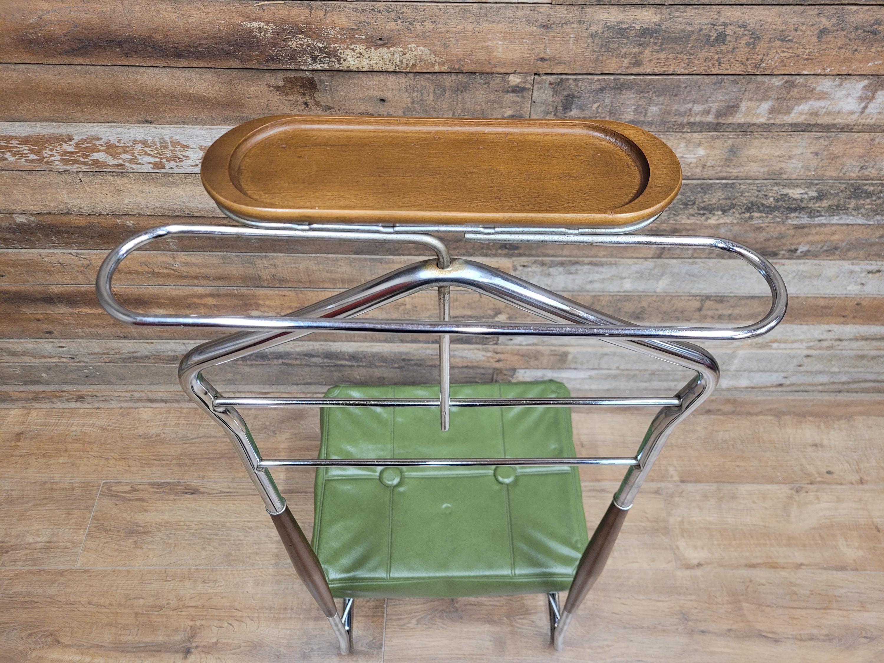Teak Valet Mens Butler Clothes Stand Vintage Mid Century With Stool Retro Chic
