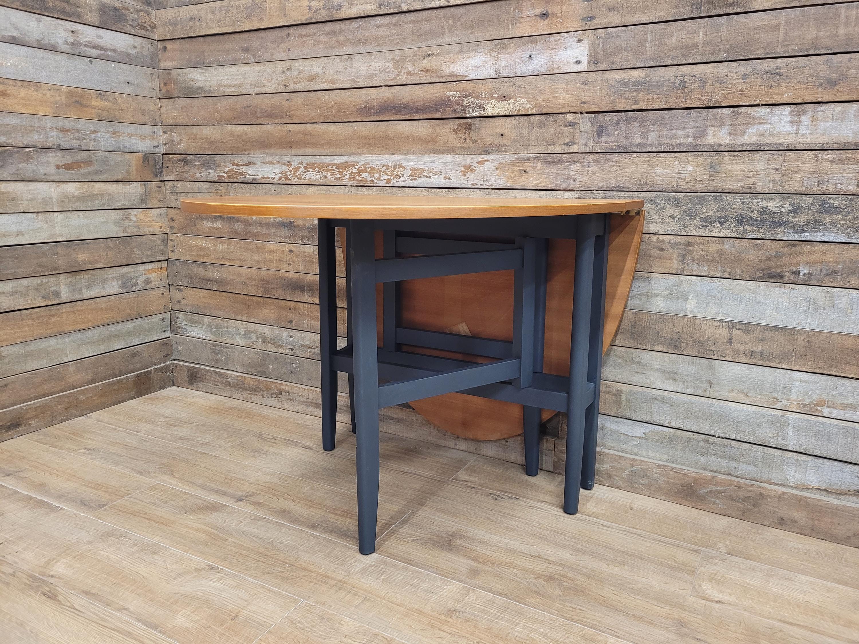 Teak Drop Leaf Dining Table Mid Century Oval Folding Compact Painted Base