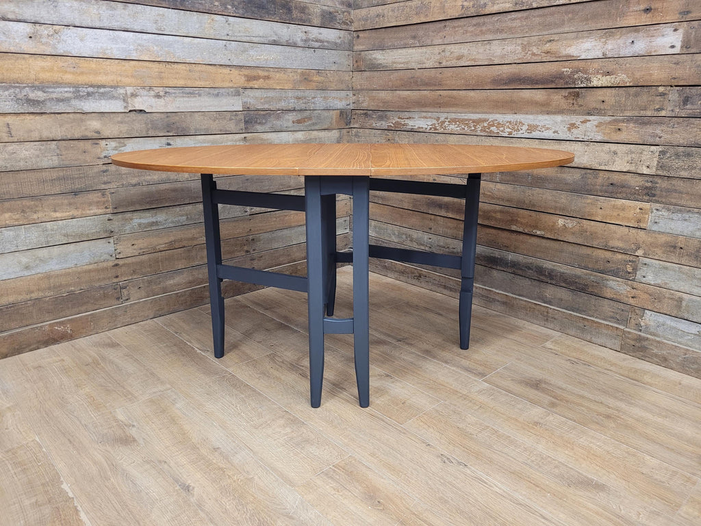 Teak Drop Leaf Dining Table Mid Century Oval Folding Compact Painted Base