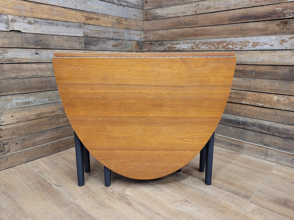 Teak Drop Leaf Dining Table Mid Century Oval Folding Compact Painted Base
