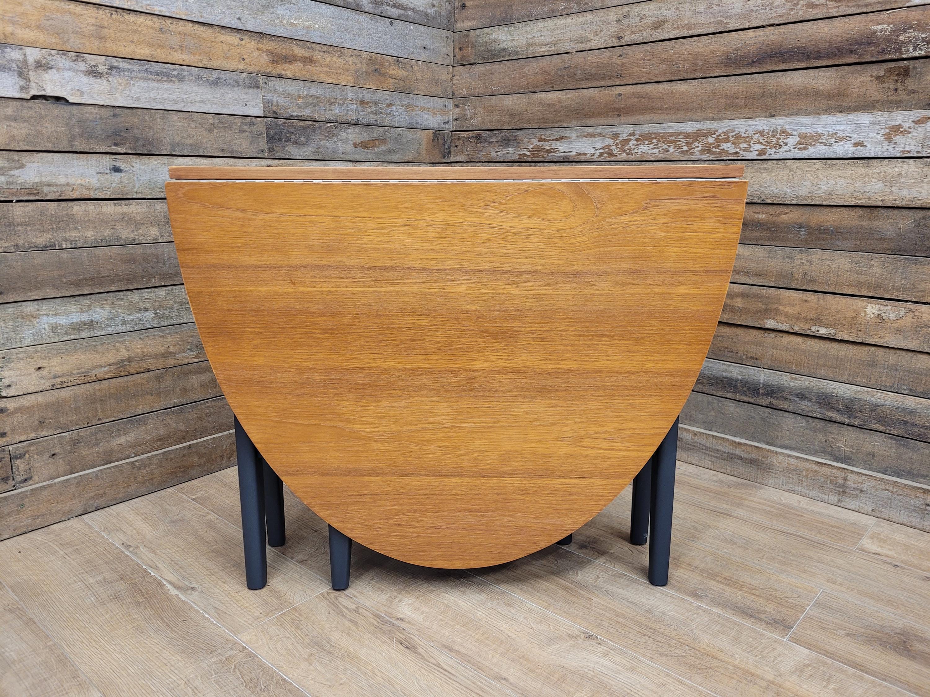 Teak Drop Leaf Dining Table Mid Century Oval Folding Compact Painted Base