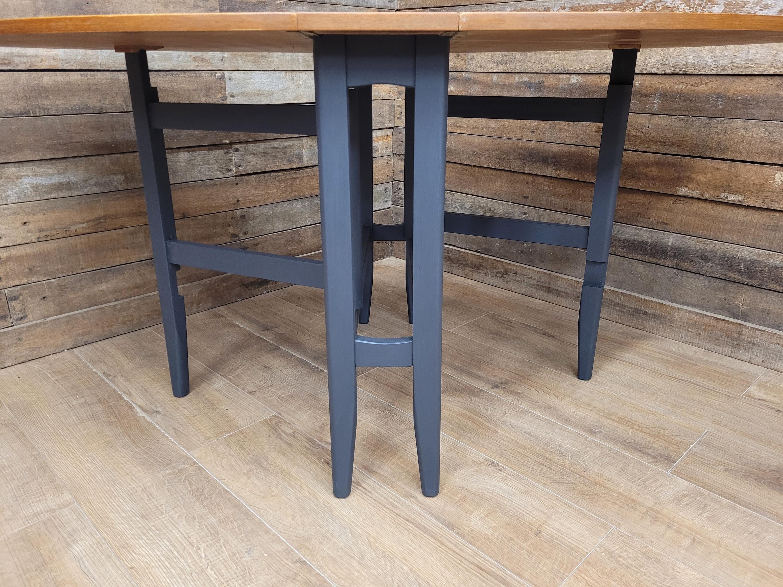 Teak Drop Leaf Dining Table Mid Century Oval Folding Compact Painted Base