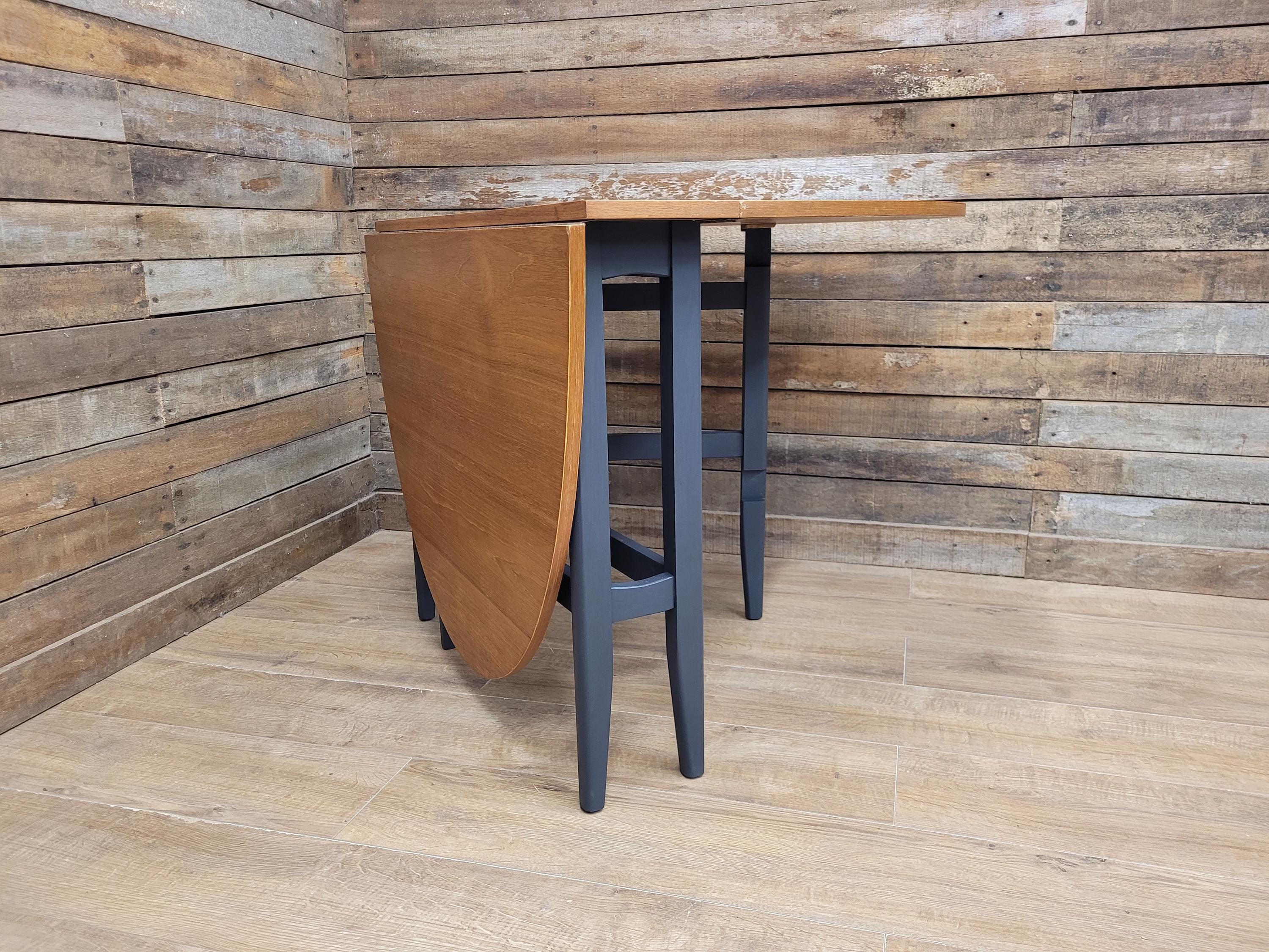 Teak Drop Leaf Dining Table Mid Century Oval Folding Compact Painted Base