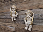 Pair Cherub Wall Plaques Hand Painted Putti Classical Decorative Vintage