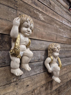 Pair Cherub Wall Plaques Hand Painted Putti Classical Decorative Vintage