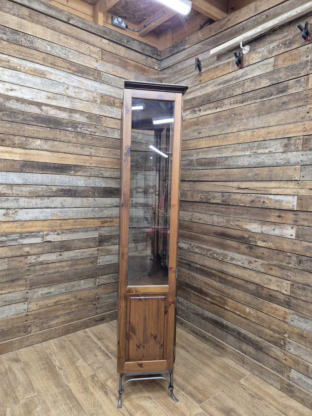 Ducal Pine Display Cabinet Glazed Doors Vintage Storage Cupboard