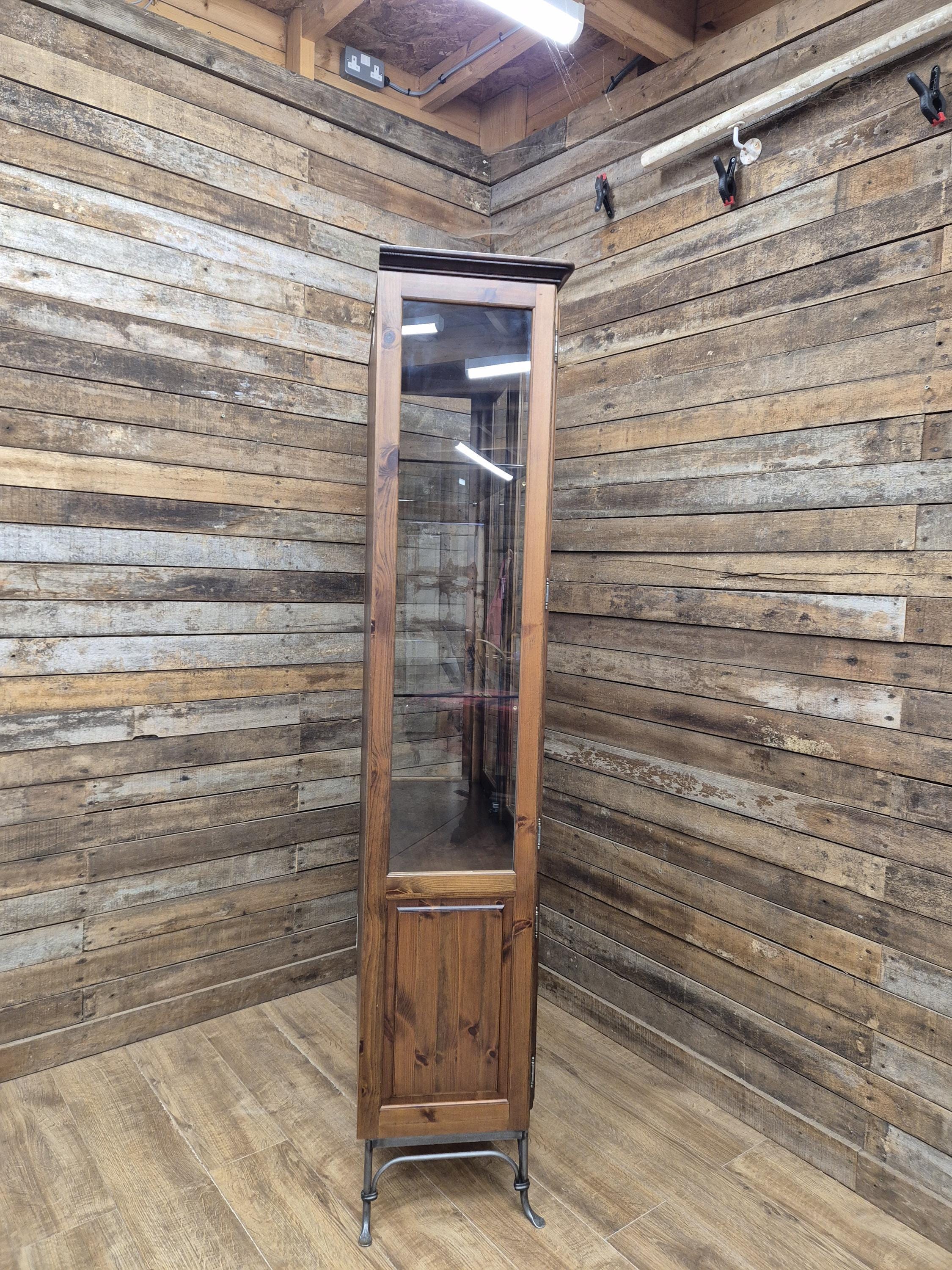 Ducal Pine Display Cabinet Glazed Doors Vintage Storage Cupboard