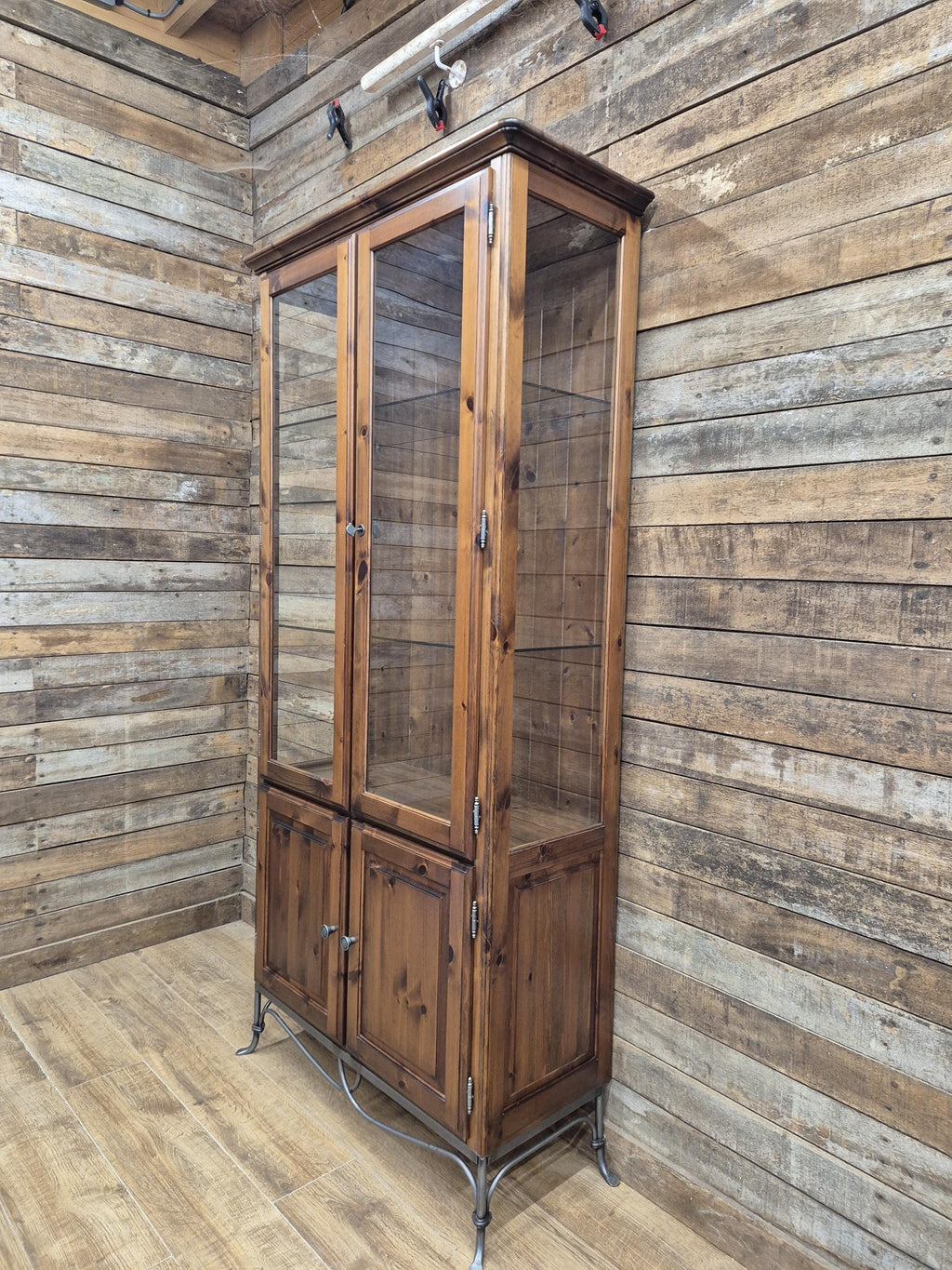 Ducal Pine Display Cabinet Glazed Doors Vintage Storage Cupboard