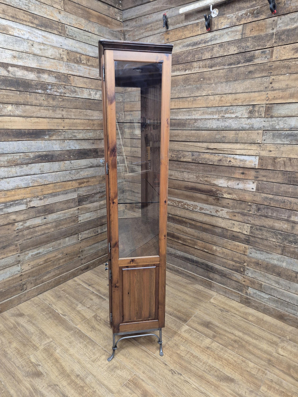 Ducal Pine Display Cabinet Glazed Doors Vintage Storage Cupboard