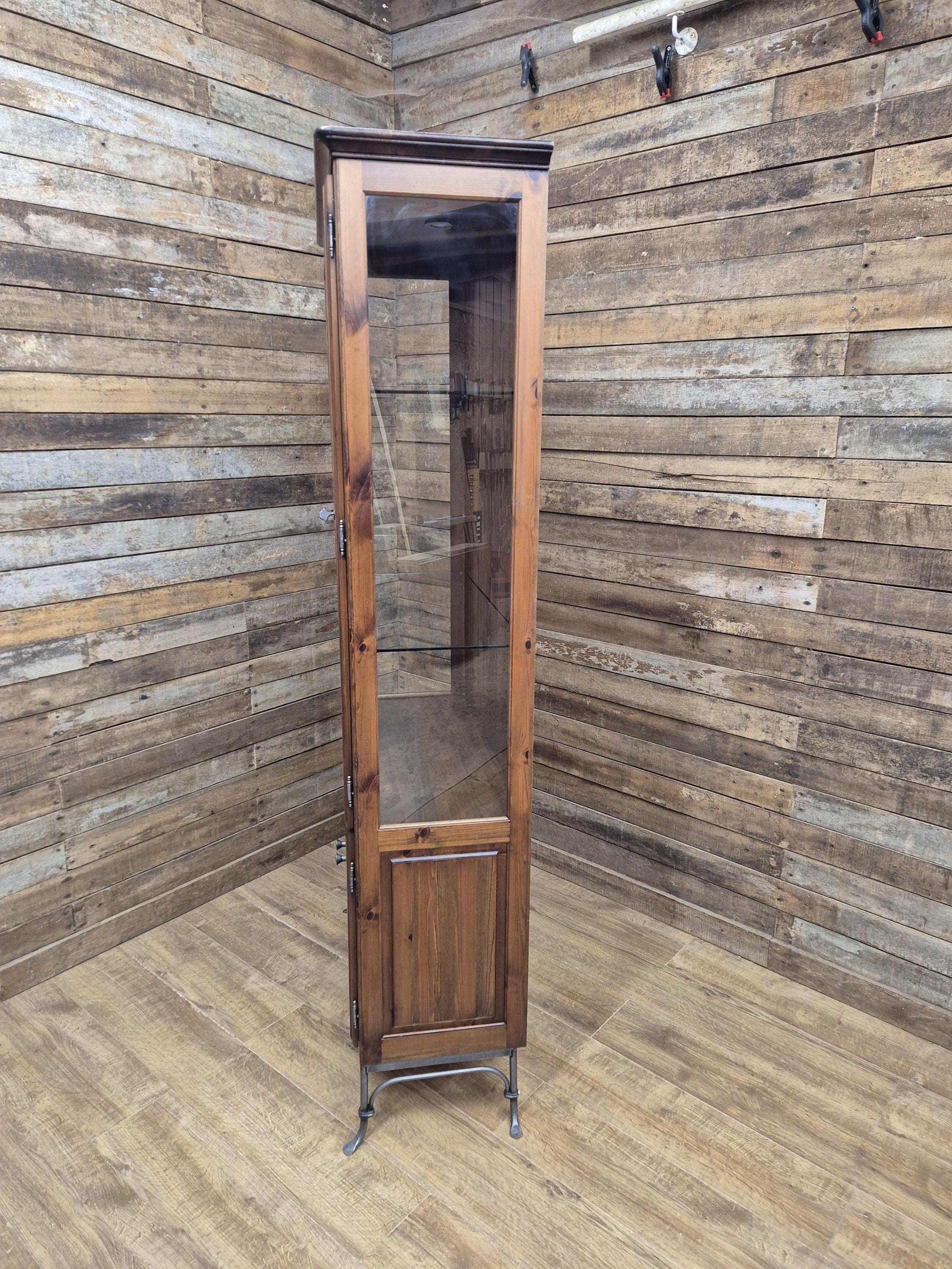 Ducal Pine Display Cabinet Glazed Doors Vintage Storage Cupboard