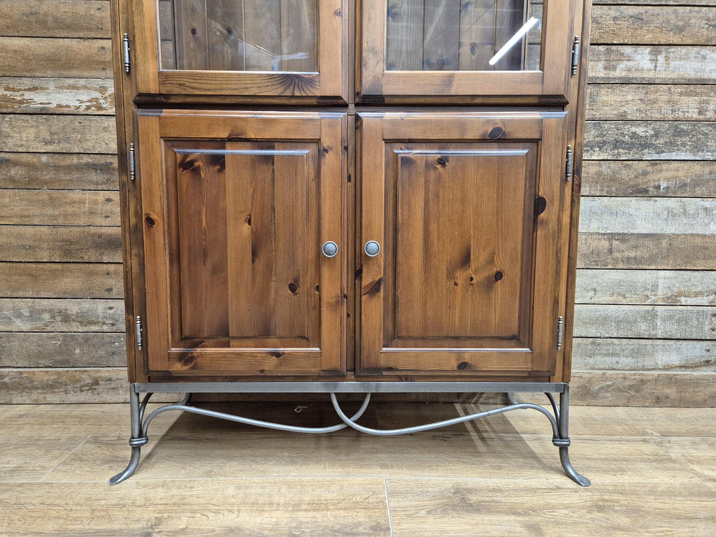 Ducal Pine Display Cabinet Glazed Doors Vintage Storage Cupboard
