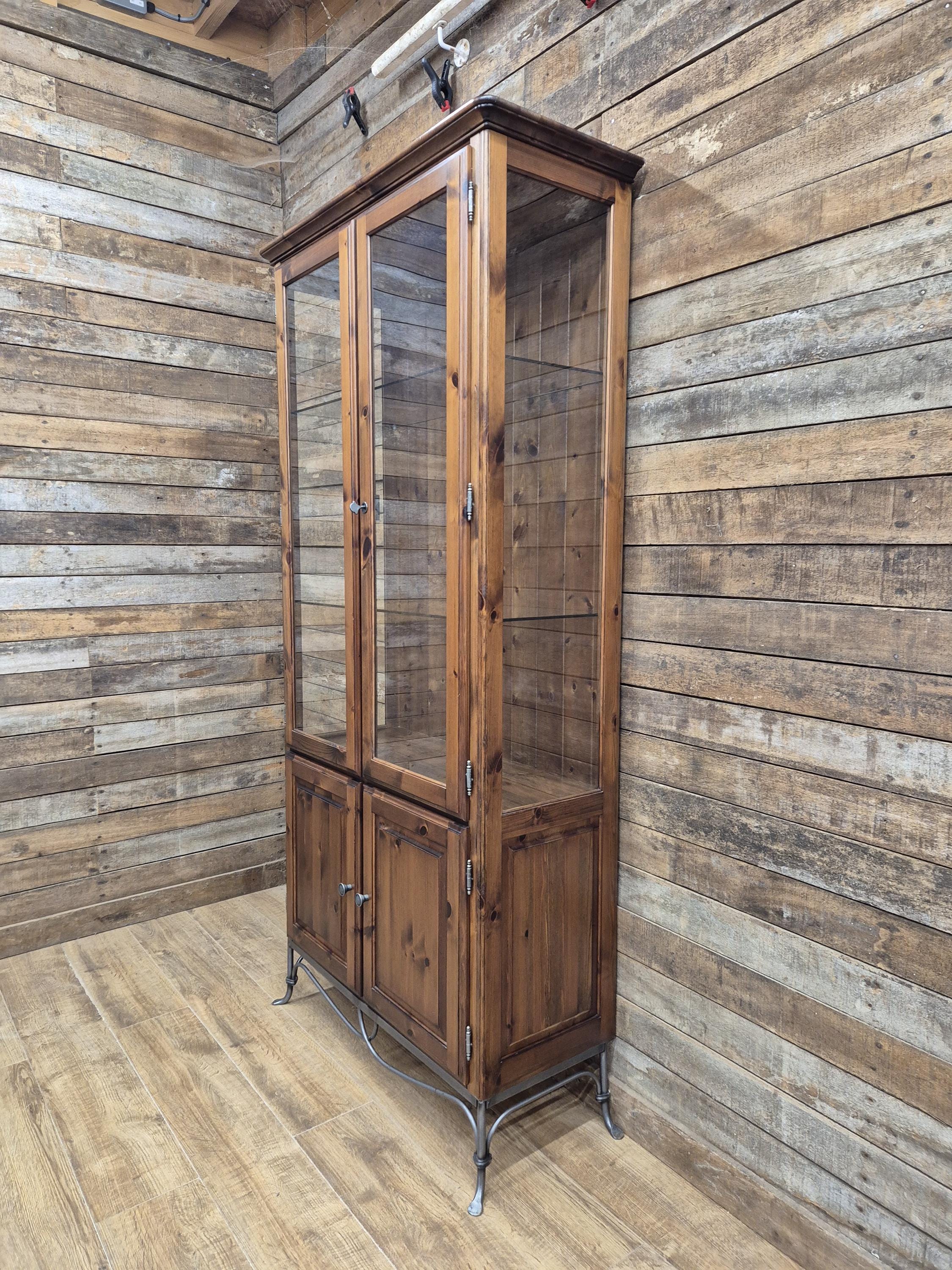 Ducal Pine Display Cabinet Glazed Doors Vintage Storage Cupboard