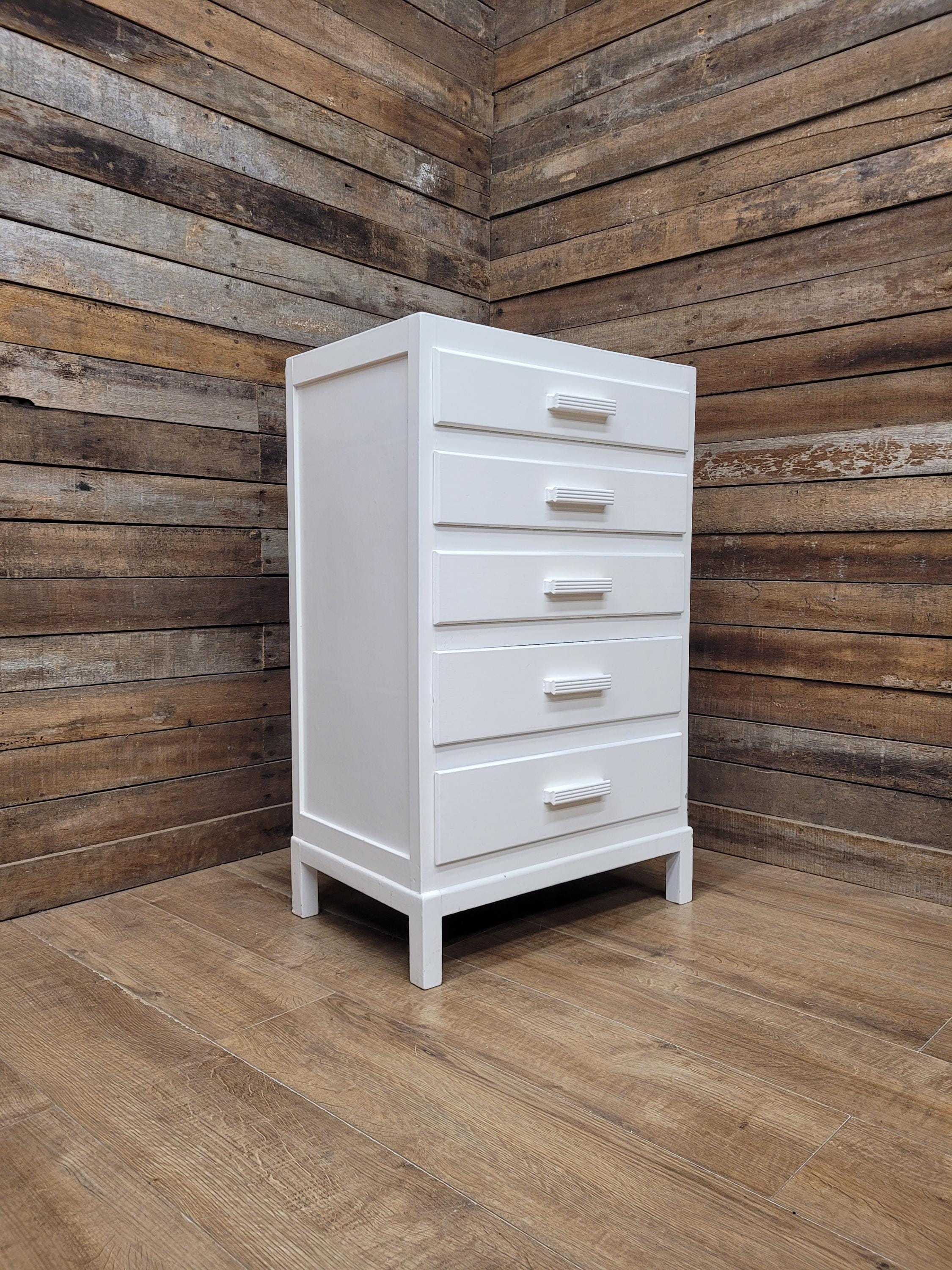 Vintage White Chest Drawers Painted Wooden Tallboy Storage Unit
