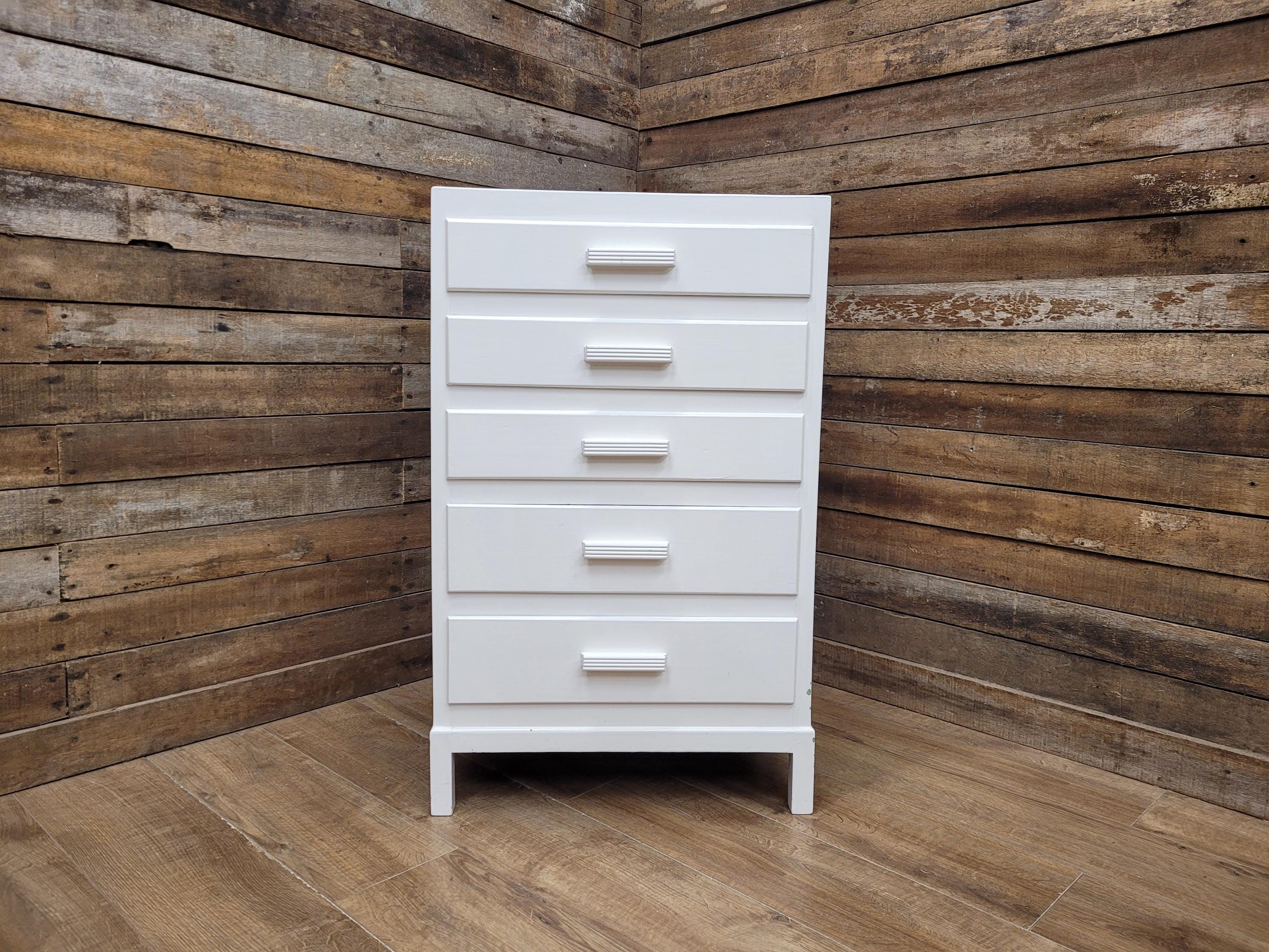 Vintage White Chest Drawers Painted Wooden Tallboy Storage Unit