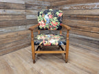 Vintage Wooden Armchair Floral Upholstered Open Arm Accent Seat Bedroom Chair