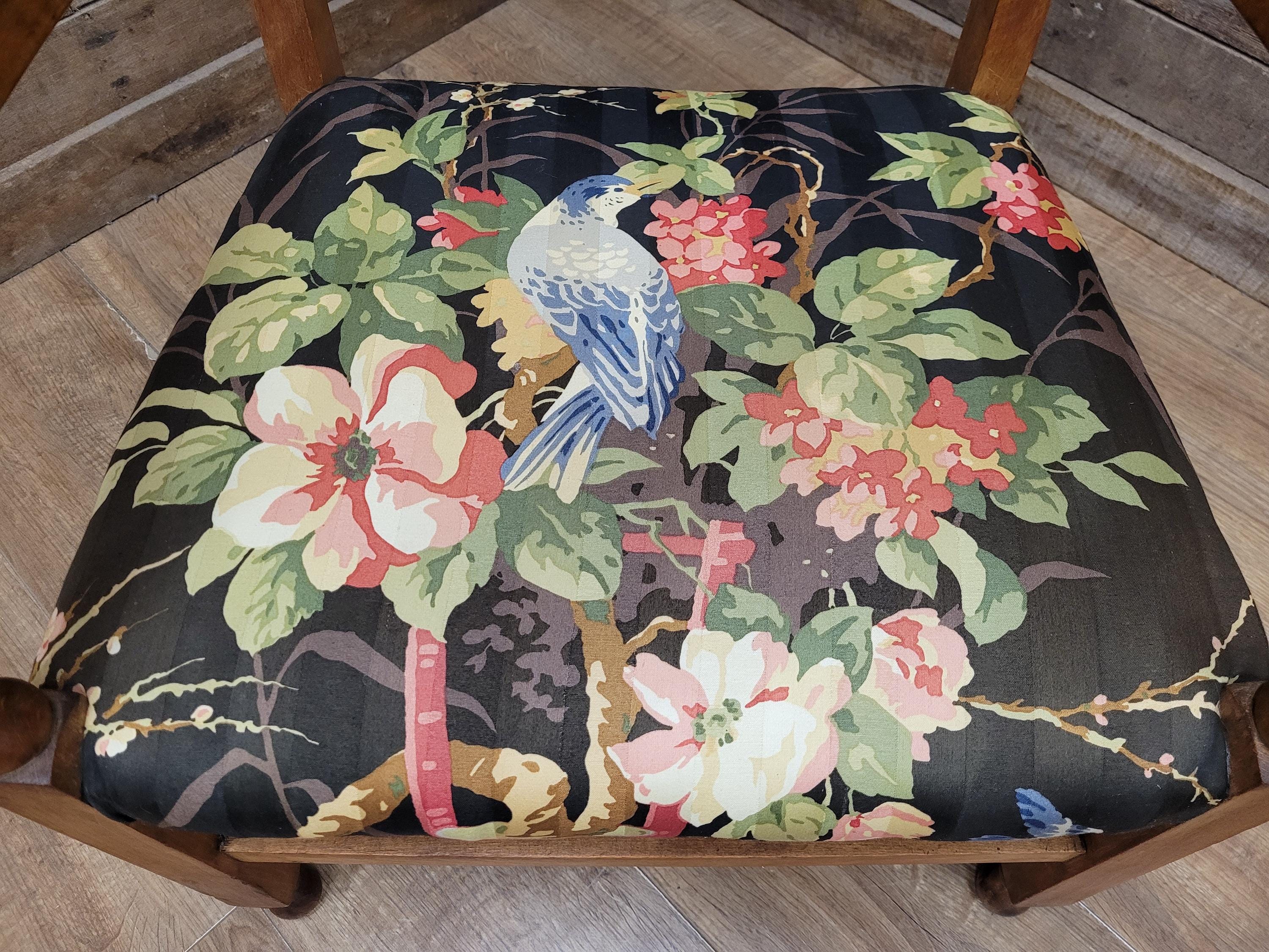 Vintage Wooden Armchair Floral Upholstered Open Arm Accent Seat Bedroom Chair