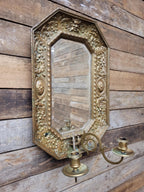 Brass Wall Mirror Candle Sconce Ornate Vintage Baroque Style