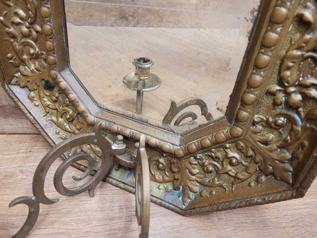 Brass Wall Mirror Candle Sconce Ornate Vintage Baroque Style