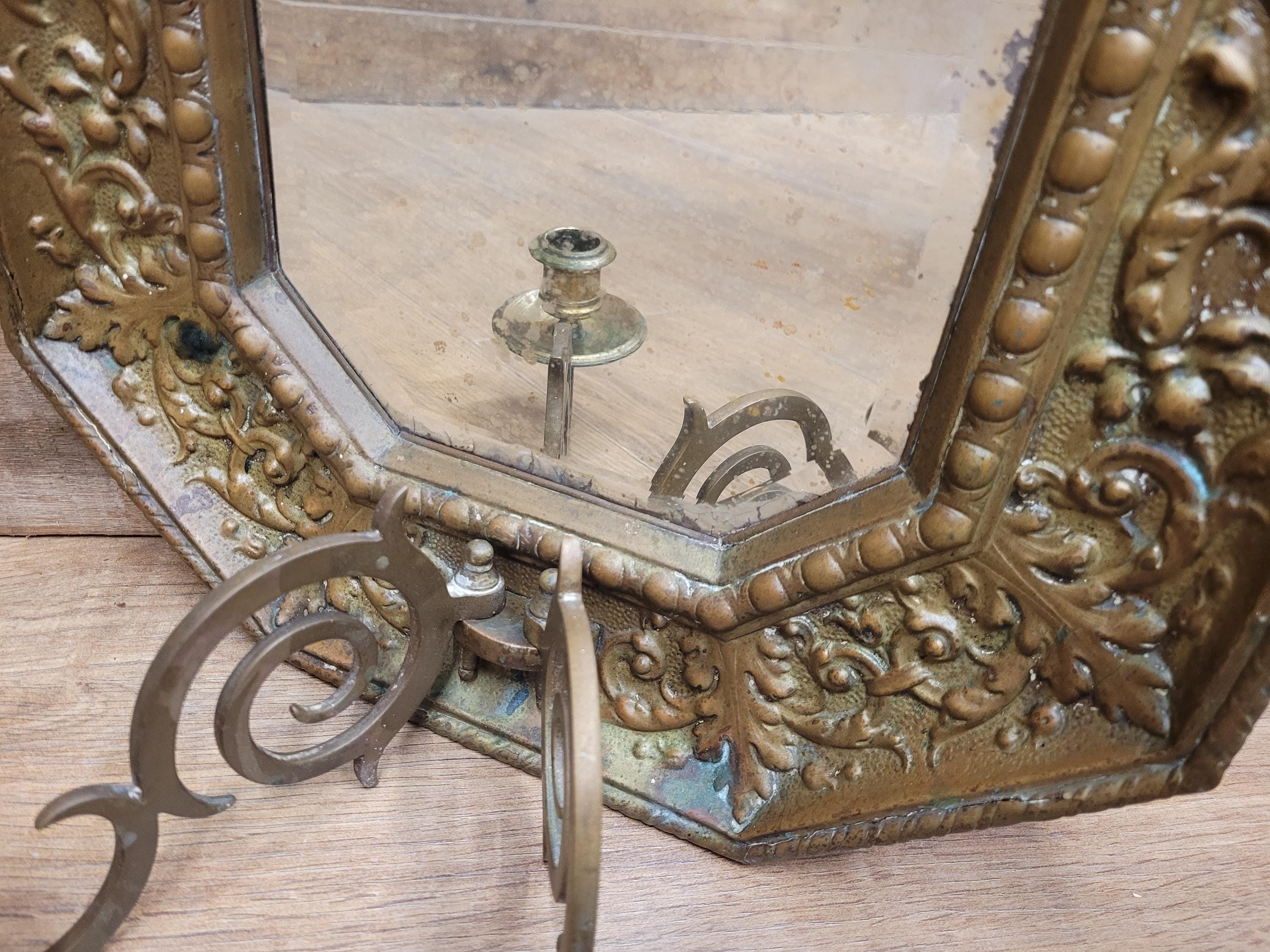Brass Wall Mirror Candle Sconce Ornate Vintage Baroque Style