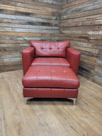 Red Faux Leather Armchair Footstool Retro Style Lounge Chrome Legs