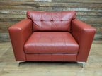 Red Faux Leather Armchair Footstool Retro Style Lounge Chrome Legs