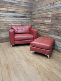 Red Faux Leather Armchair Footstool Retro Style Lounge Chrome Legs