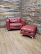 Red Faux Leather Armchair Footstool Retro Style Lounge Chrome Legs
