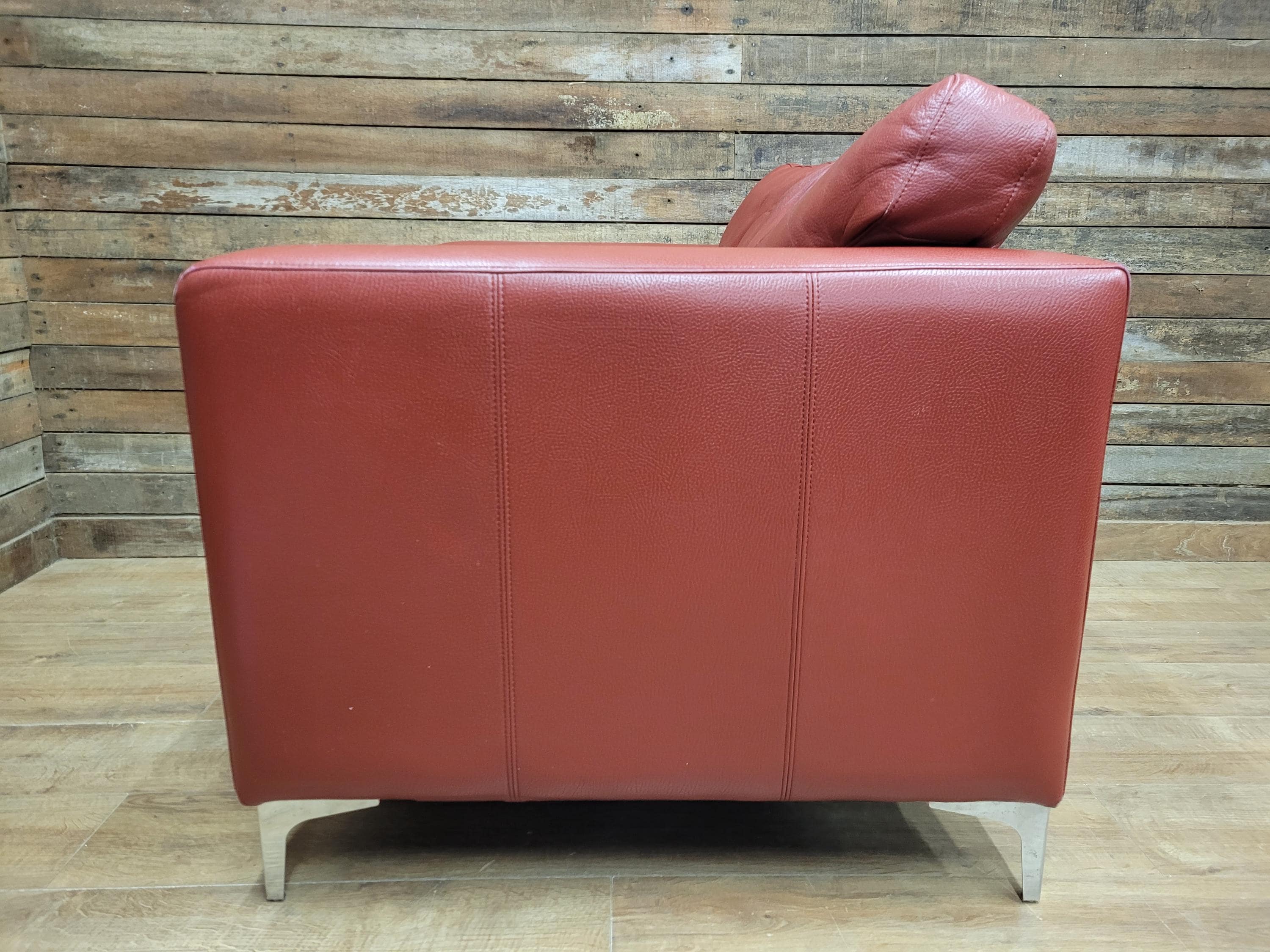 Red Faux Leather Armchair Footstool Retro Style Lounge Chrome Legs