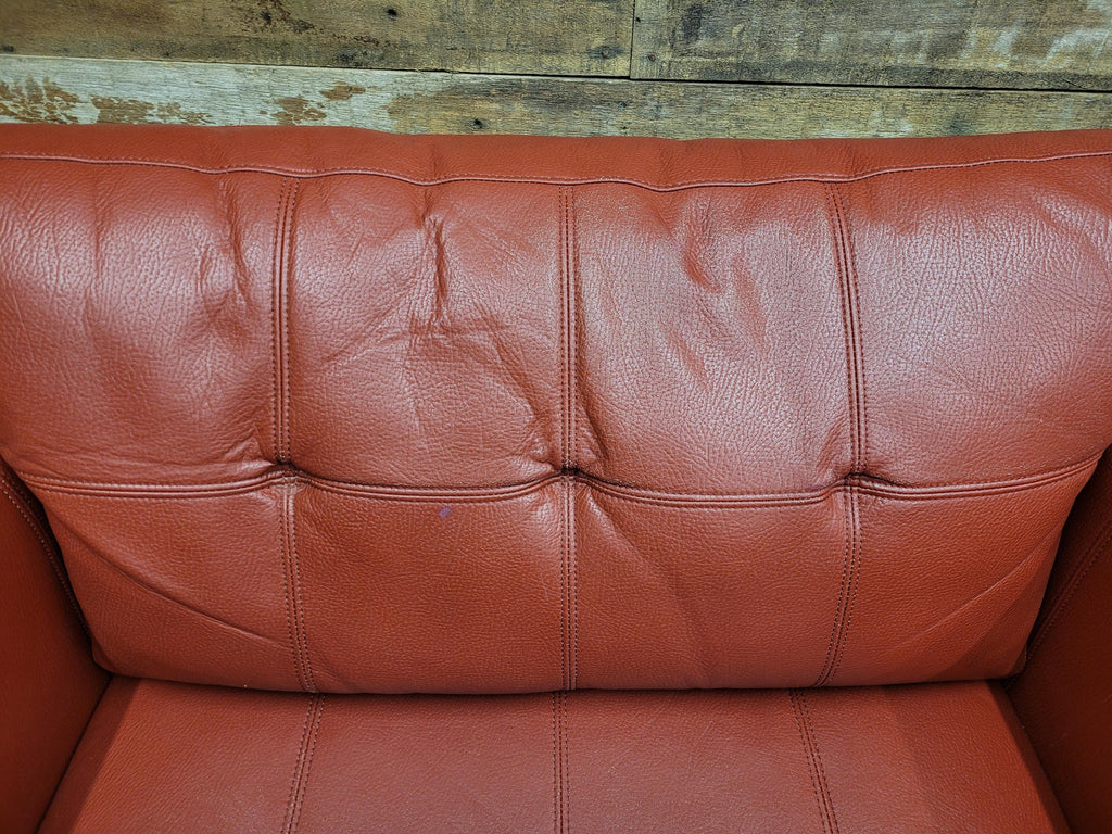 Red Faux Leather Armchair Footstool Retro Style Lounge Chrome Legs