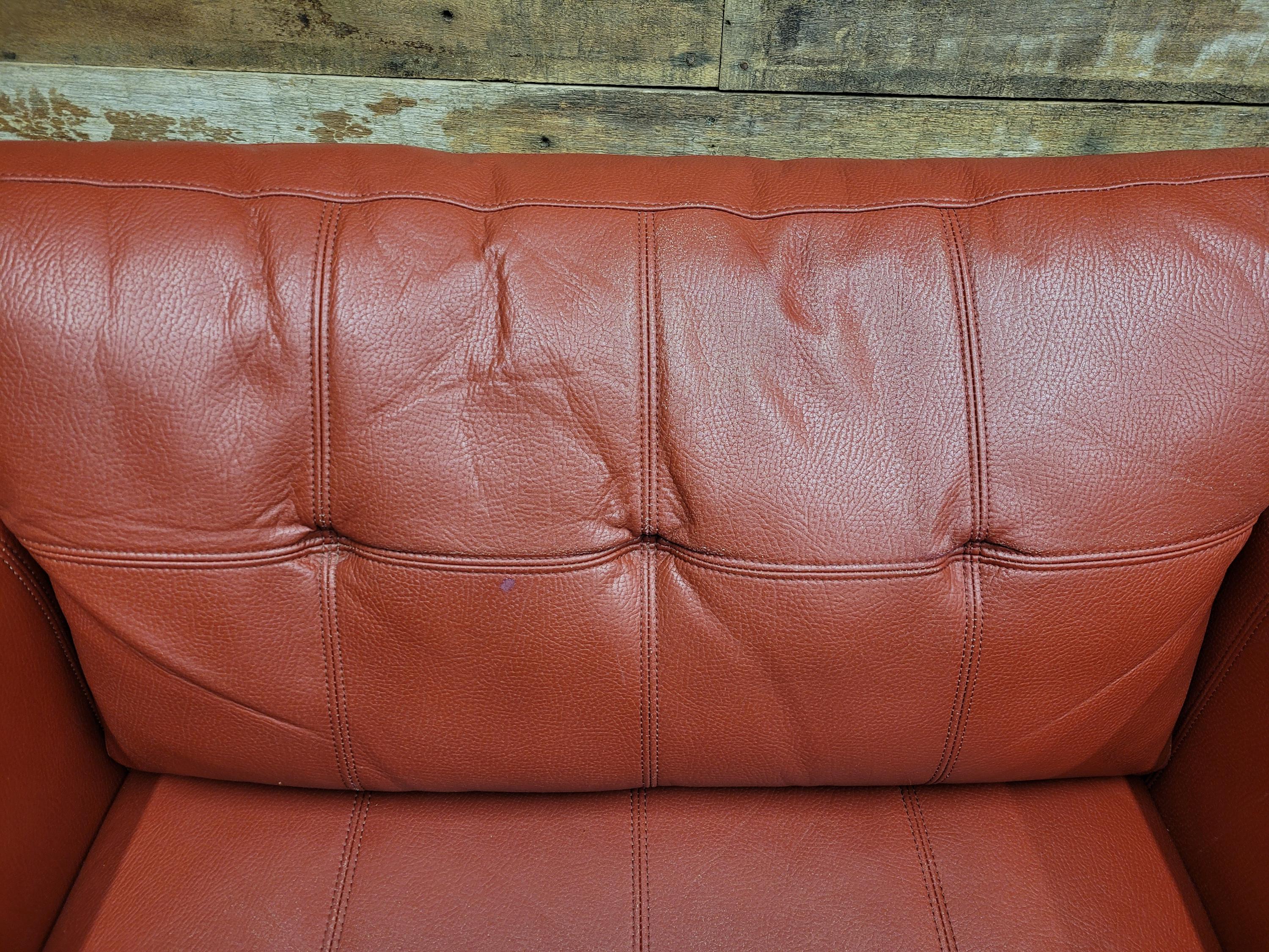 Red Faux Leather Armchair Footstool Retro Style Lounge Chrome Legs