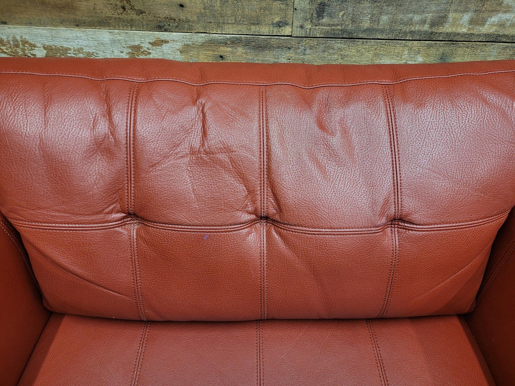 Red Faux Leather Armchair Footstool Retro Style Lounge Chrome Legs