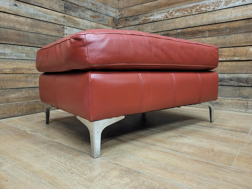 Red Faux Leather Armchair Footstool Retro Style Lounge Chrome Legs