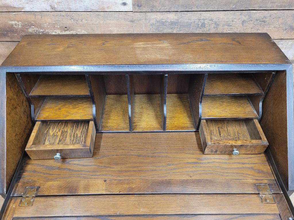 Oak Bureau Desk Writing Desk Fall Front Vintage Storage Drawers With Key