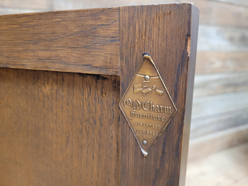 Wood Bros Old Charm Oak Bookcase Vintage Carved Cupboard Drawer Cabinet
