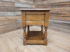 Wood Bros Old Charm Oak Side Table Vintage Carved Drawer Lamp Table