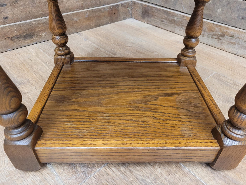 Wood Bros Old Charm Oak Side Table Vintage Carved Drawer Lamp Table