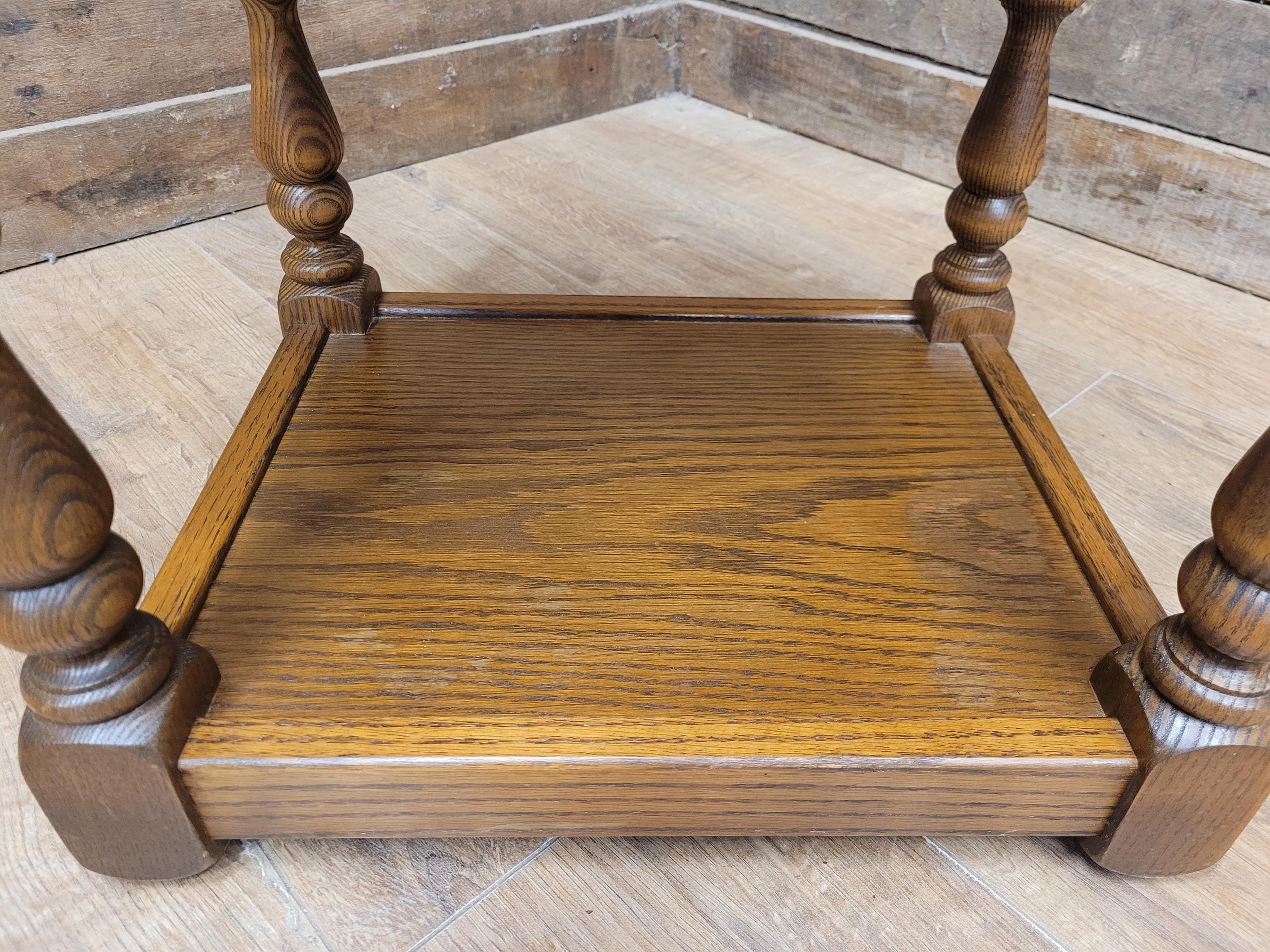 Wood Bros Old Charm Oak Side Table Vintage Carved Drawer Lamp Table