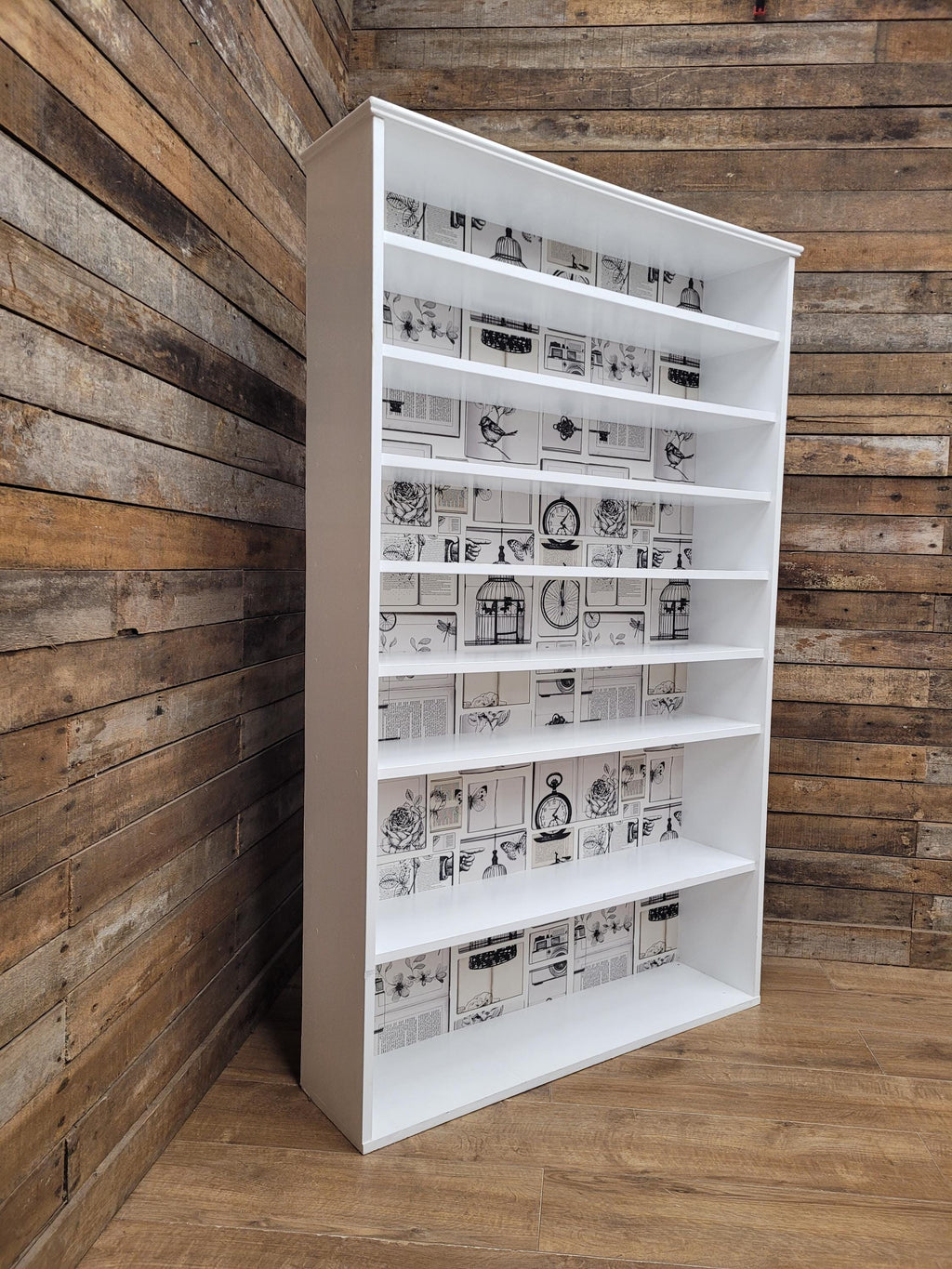 White Painted Bookcase Shelving Up Cycled Unit Tall Display Storage Cabinet