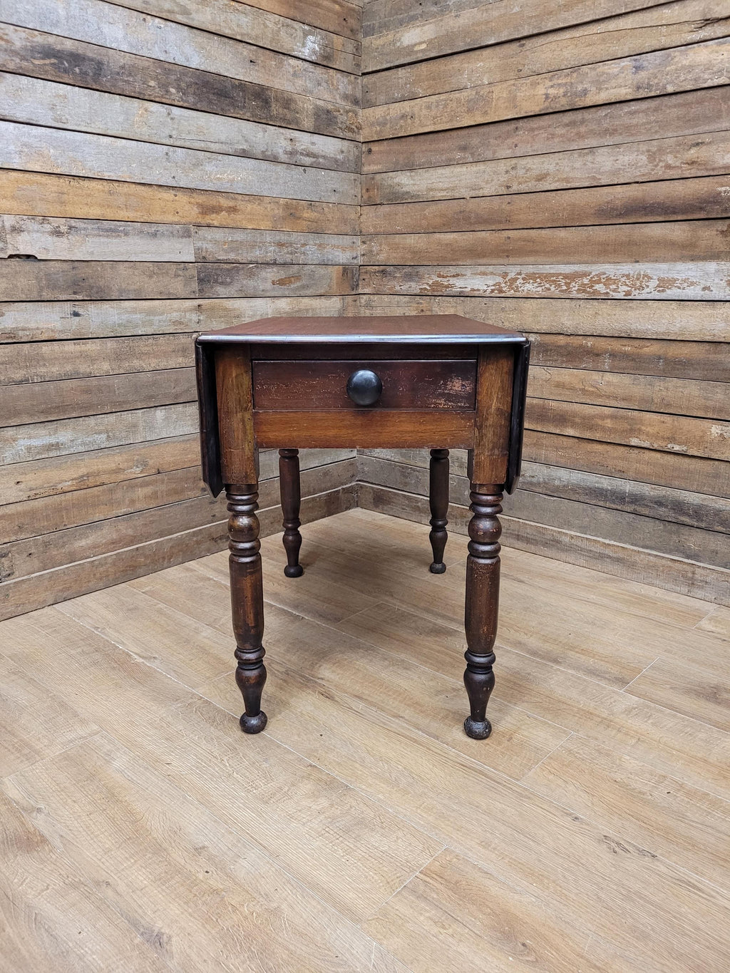 Victorian Mahogany Drop Leaf Table With Drawer On Turned Legs Antique Gate Leg