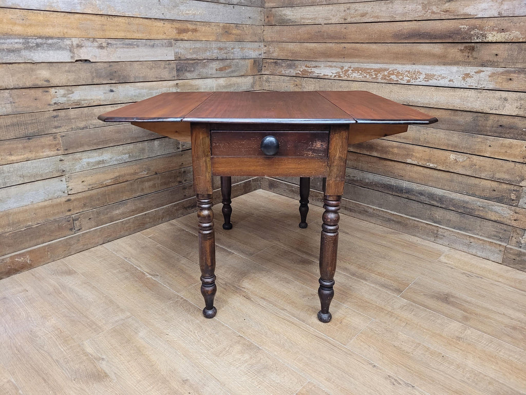 Victorian Mahogany Drop Leaf Table With Drawer On Turned Legs Antique Gate Leg