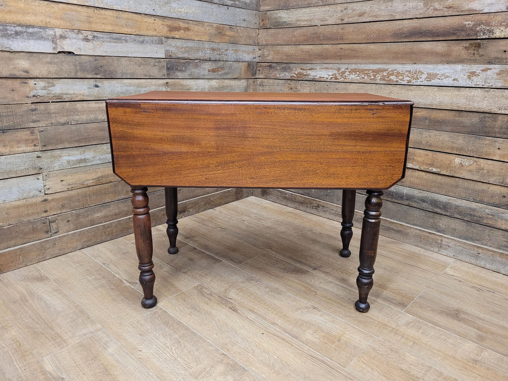 Victorian Mahogany Drop Leaf Table With Drawer On Turned Legs Antique Gate Leg