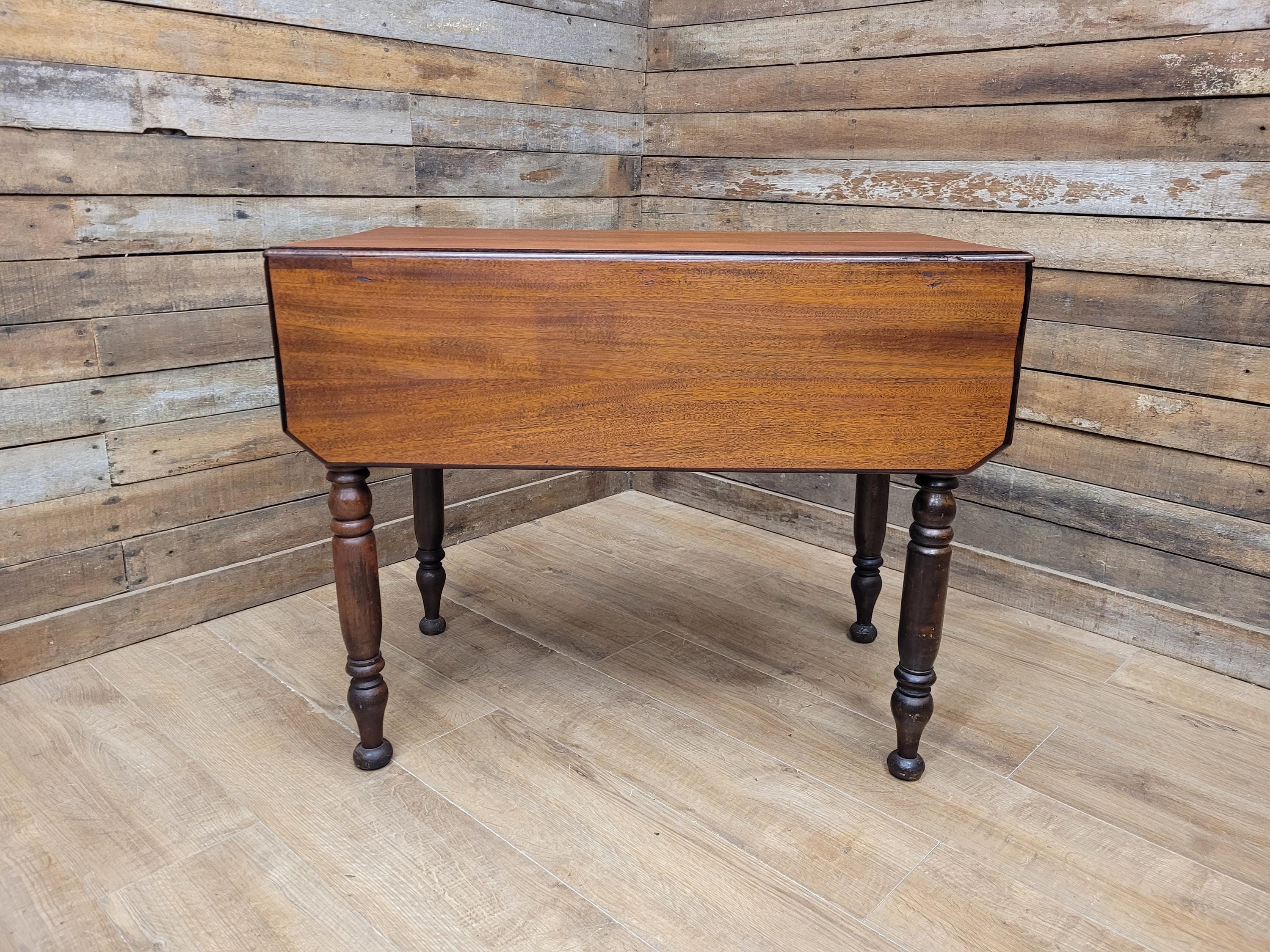 Victorian Mahogany Drop Leaf Table With Drawer On Turned Legs Antique Gate Leg