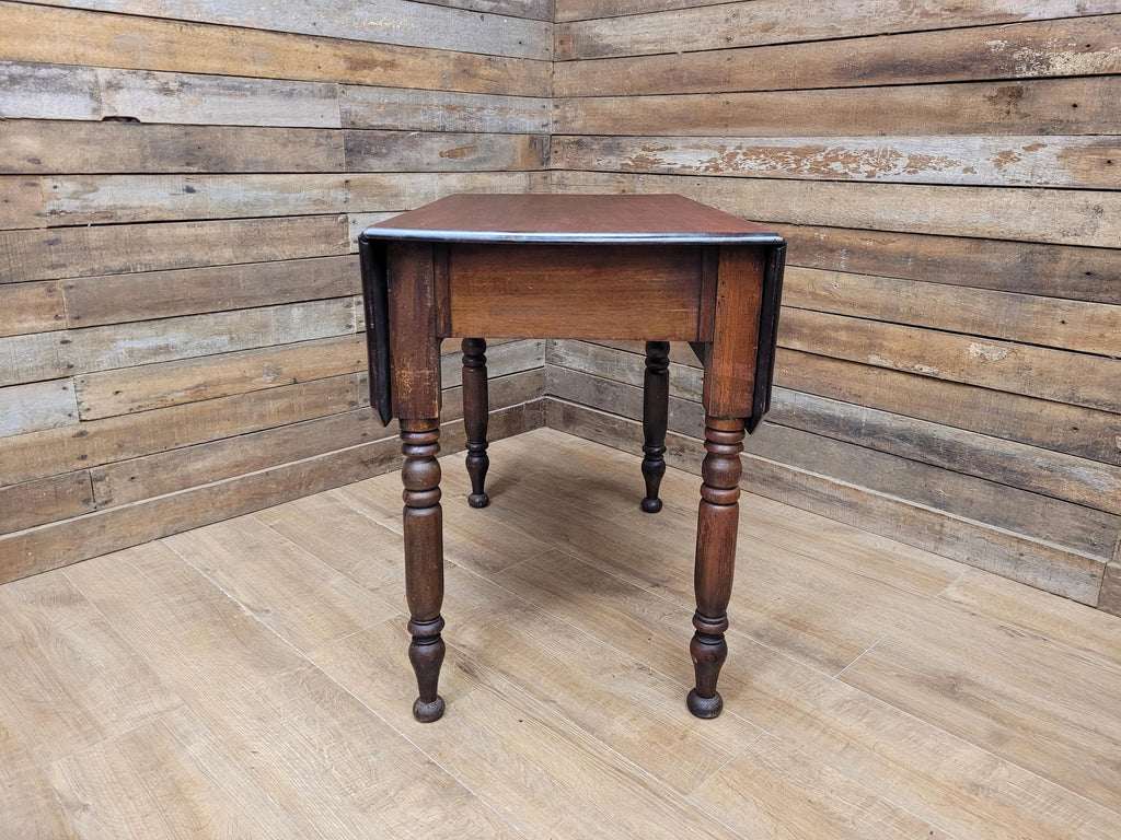 Victorian Mahogany Drop Leaf Table With Drawer On Turned Legs Antique Gate Leg