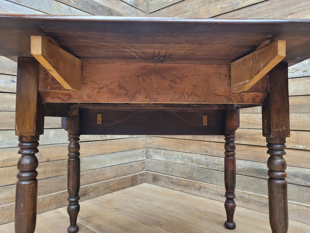 Victorian Mahogany Drop Leaf Table With Drawer On Turned Legs Antique Gate Leg