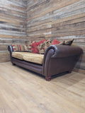 DFS Perez 3 Seater Brown Leather Sofa Scroll Arm Chunky Lounge