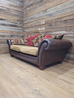 DFS Perez 3 Seater Brown Leather Sofa Scroll Arm Chunky Lounge