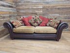 DFS Perez 3 Seater Brown Leather Sofa Scroll Arm Chunky Lounge