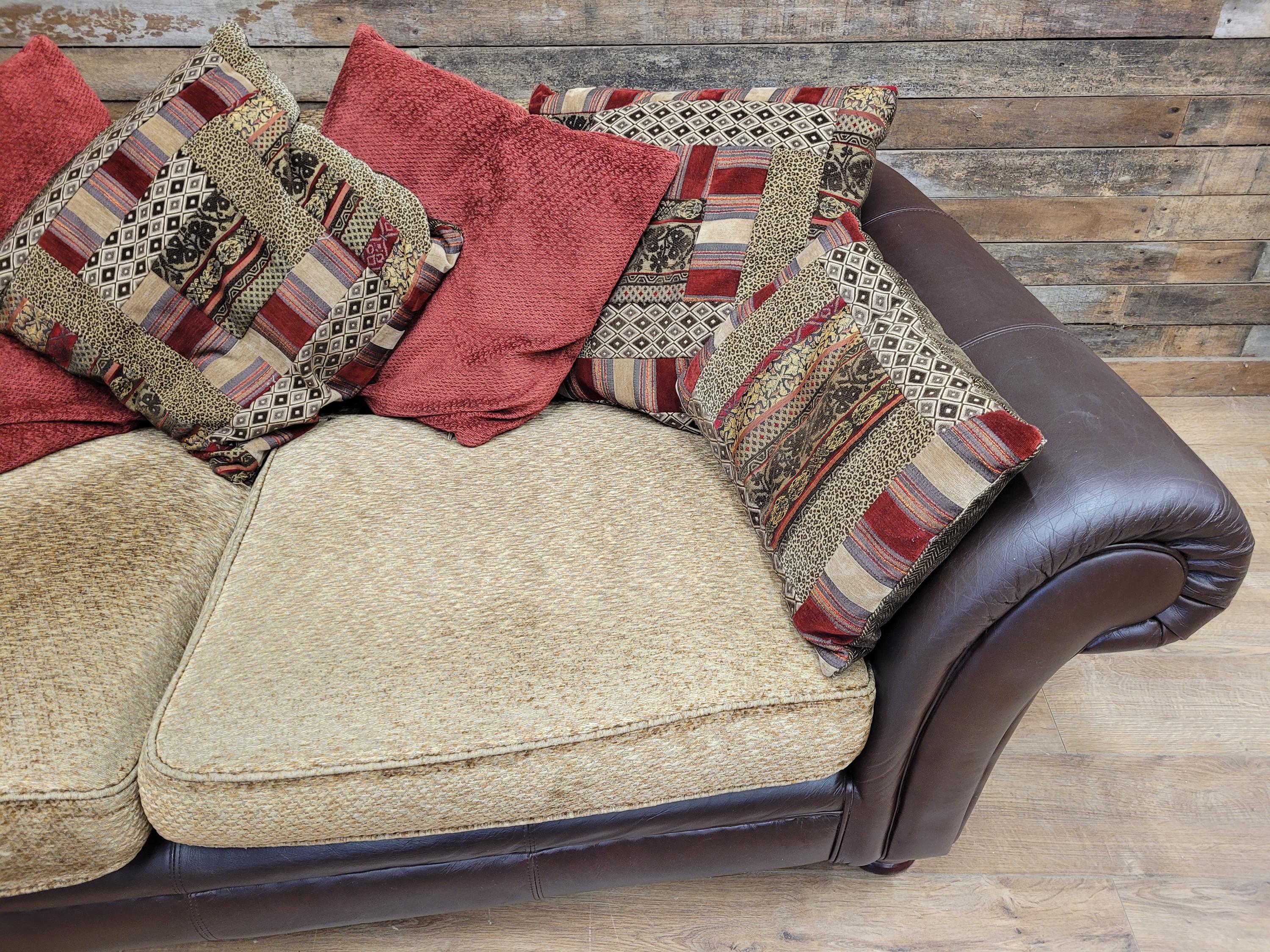 DFS Perez 3 Seater Brown Leather Sofa Scroll Arm Chunky Lounge