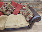 DFS Perez 3 Seater Brown Leather Sofa Scroll Arm Chunky Lounge