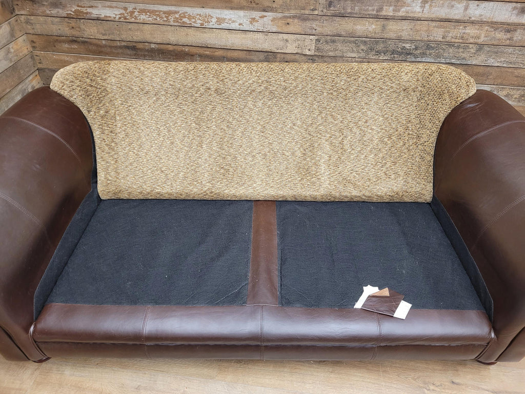 DFS Perez 3 Seater Brown Leather Sofa Scroll Arm Chunky Lounge